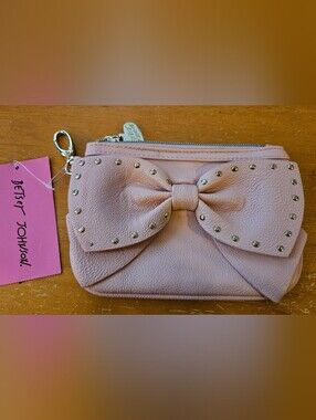 Betsey Johnson Blush Pink Studded Bow Wristlet Pouch